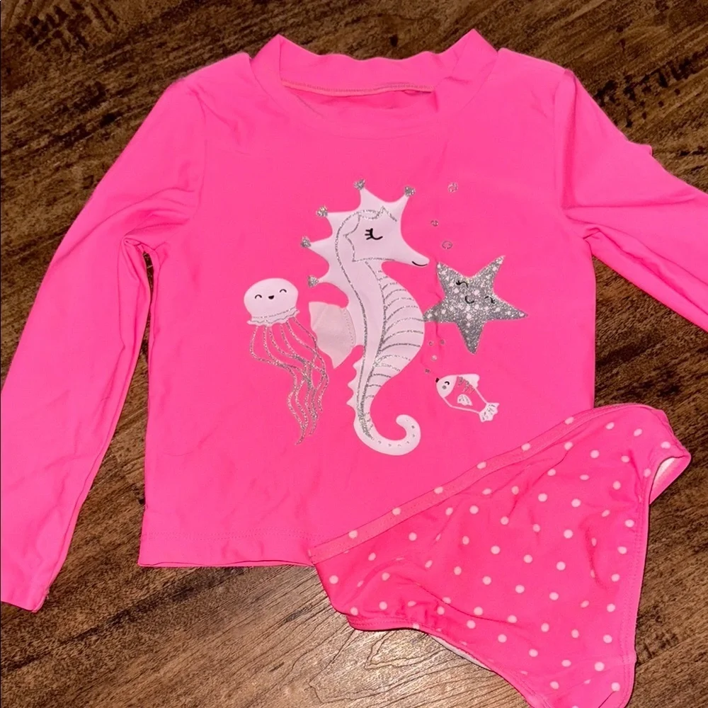 Carter's Pink Rashguard Swim Top with White Accents size 4t